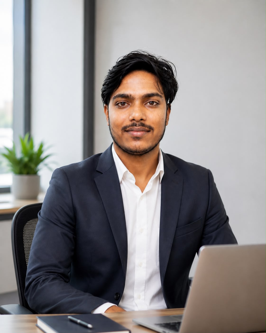 Md Sahid Miya, Company Director, young Indian man in formal suit, professional business portrait