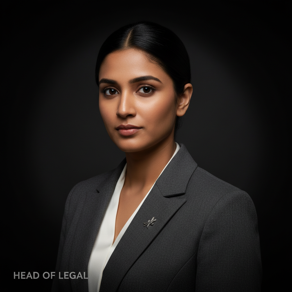 Priyanka Nambiar, Head of Legal, young Indian woman in formal blazer, professional formal portrait