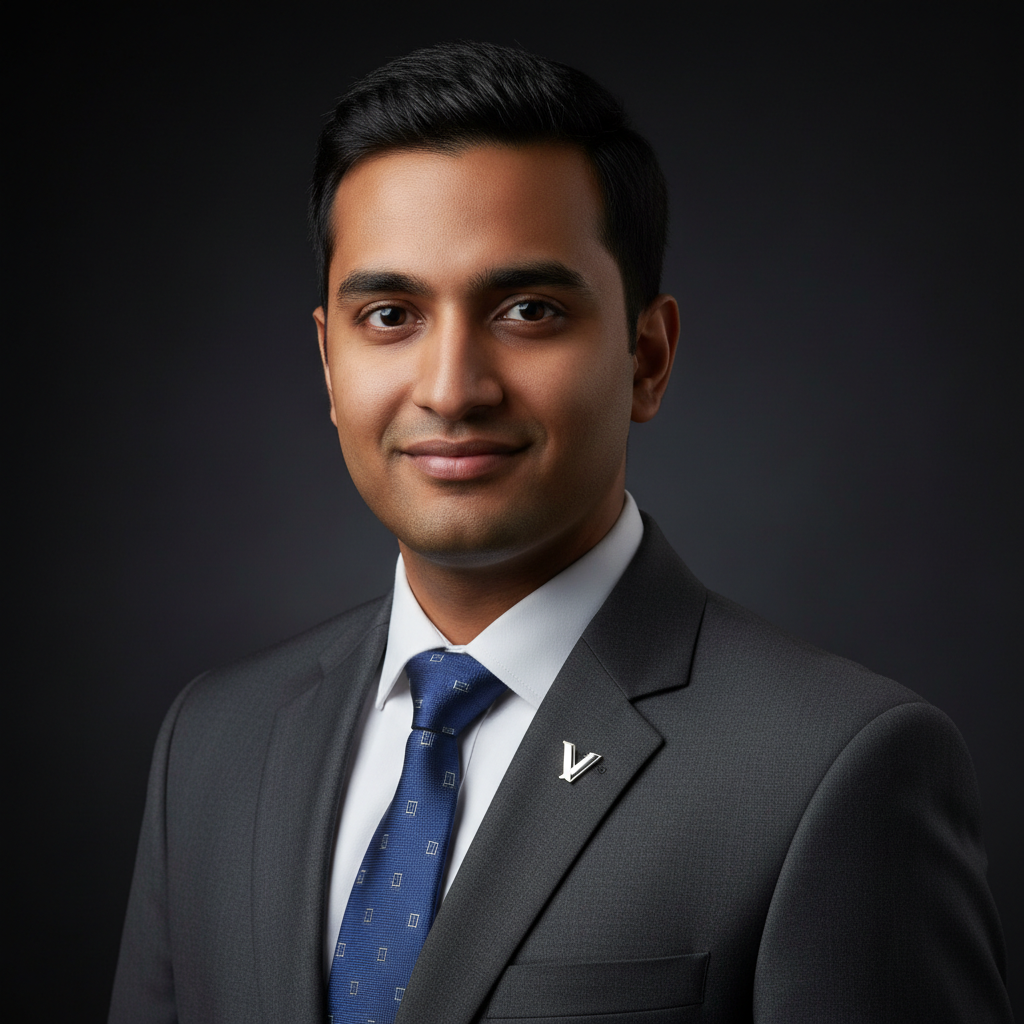 Vikram Mehrotra, Operations Director, young Indian man in formal business suit, professional business portrait